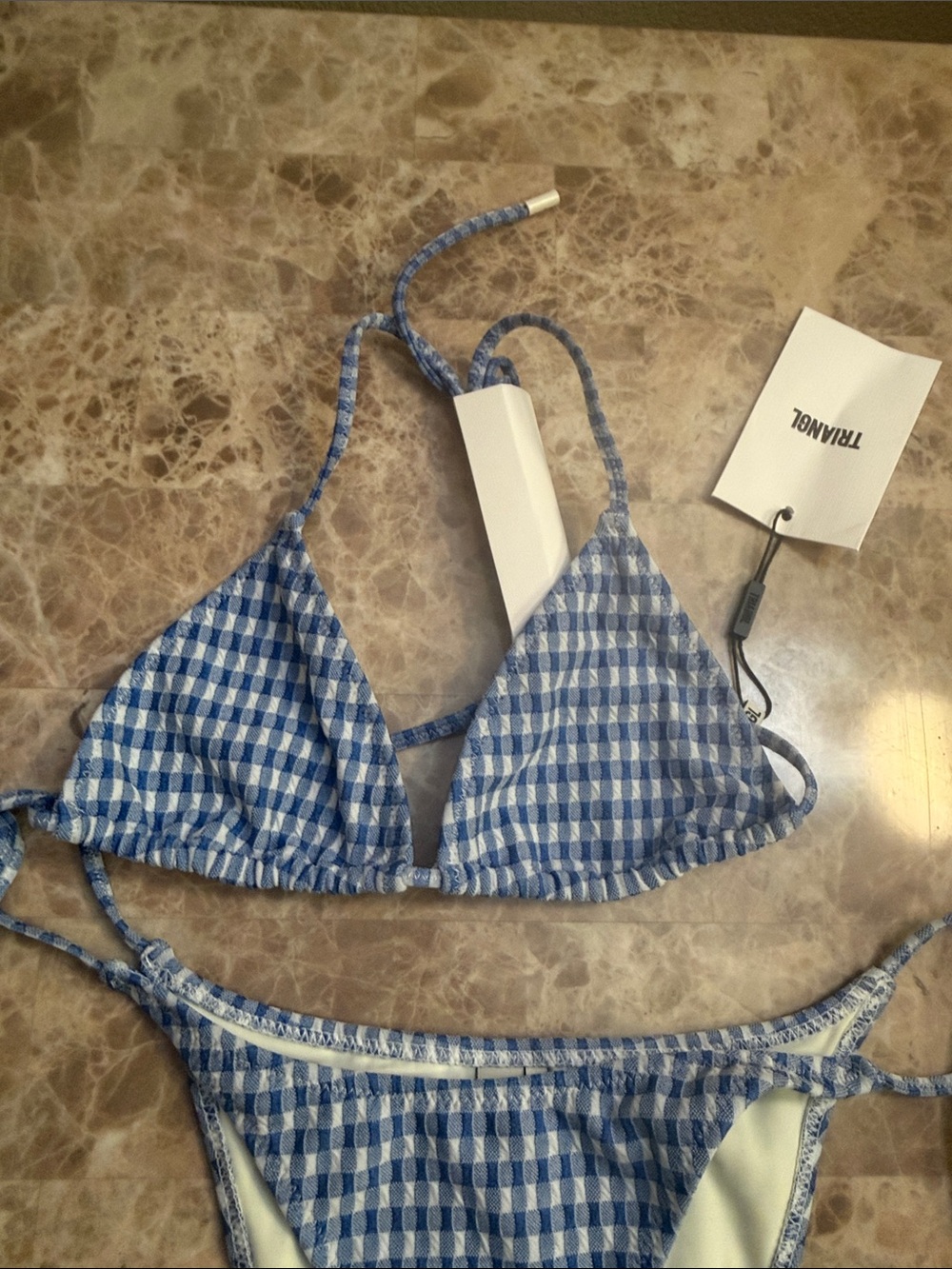 triangl swimwear Blue & White Gingham String Bikini with Pouch - Picture 7 of 9